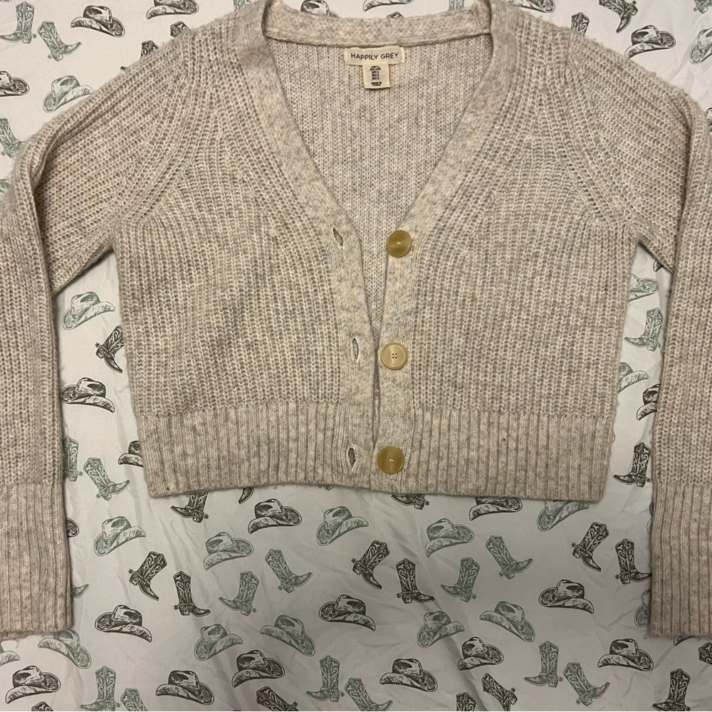 Cream Ribbed Knit Cardigan Sweater